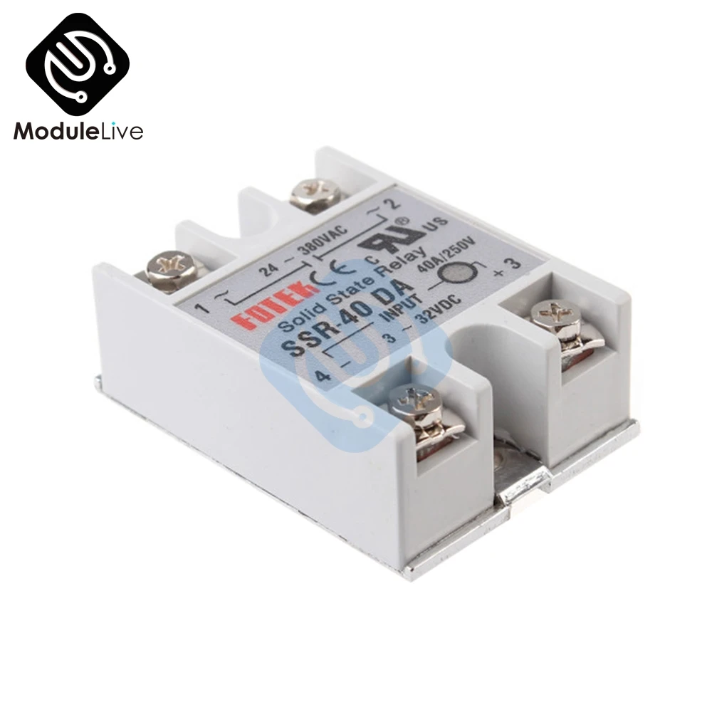 

24V-380V 40A 250V SSR-40DA Solid State Relay Module 3-32V DC To AC SSR 40DA