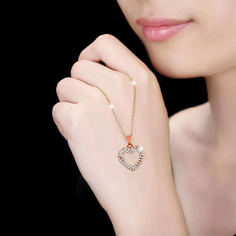 SINLEERY Шарм кубический циркон полые двойное сердце кулон ожерелье цепь для женщин розовое золото цвет модные ювелирные изделия Xl610