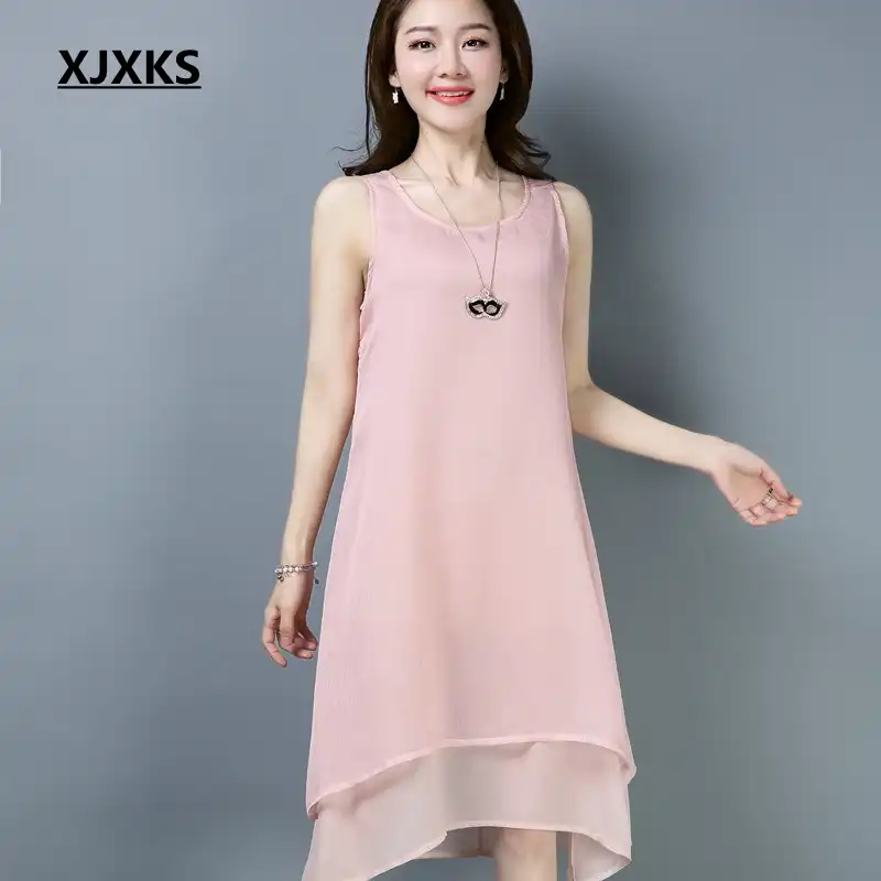 white sleeveless chiffon loose dress