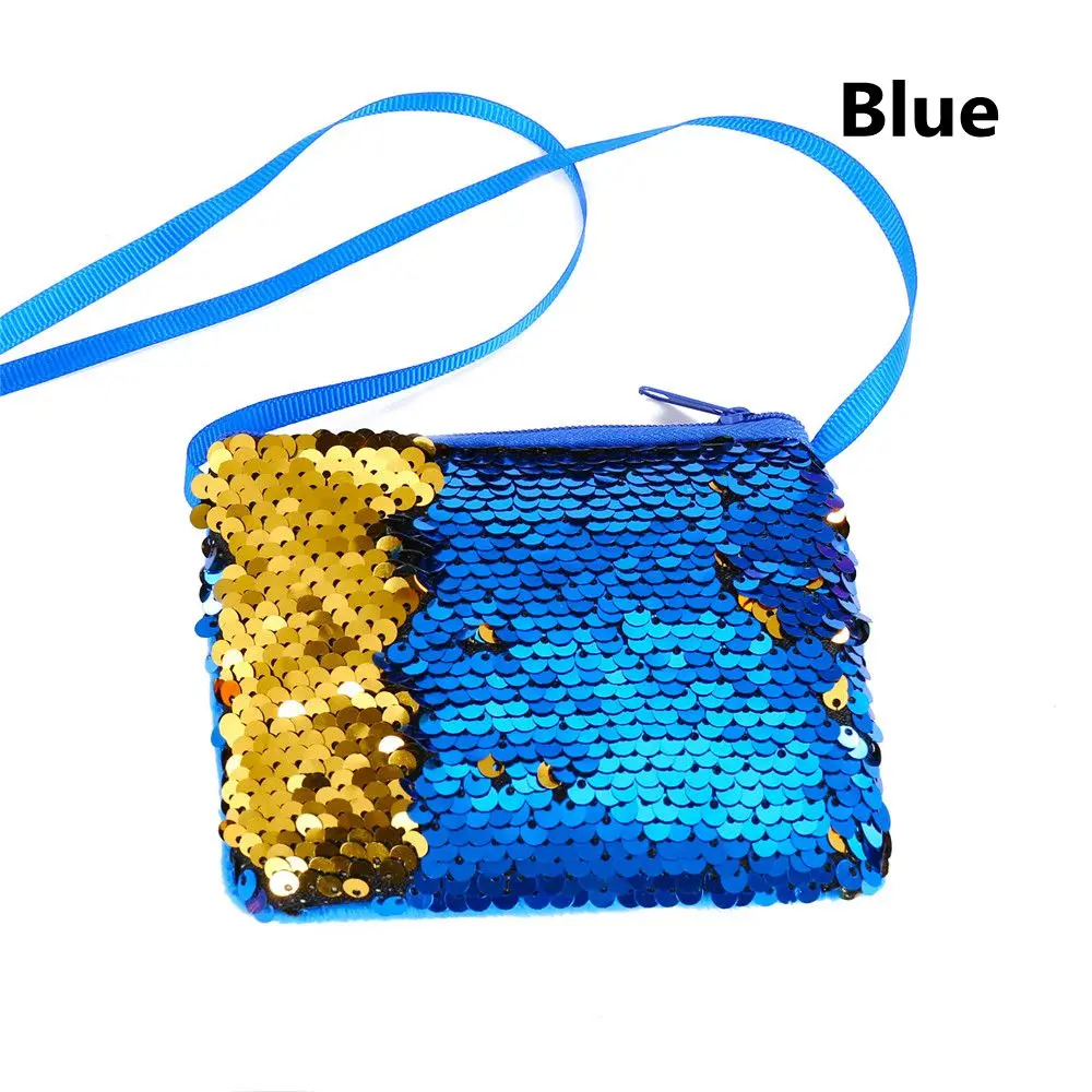 New Fashion Kids Girl Glittering Purse Mermaid Sequins Coin Purse Wallet Women Handbag Party Zipper Clutch Bag Earphone Package