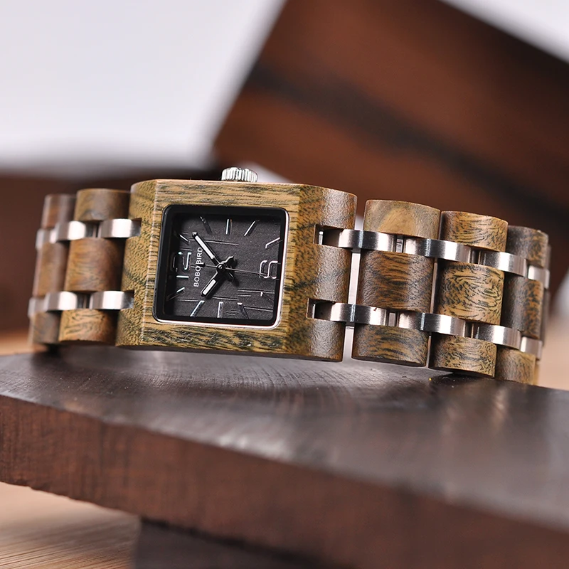 BOBO BIRD montre femme деревянные женские часы Топ Мода квадратный циферблат часы коллекция для дам нержавеющая сталь наручные часы S03