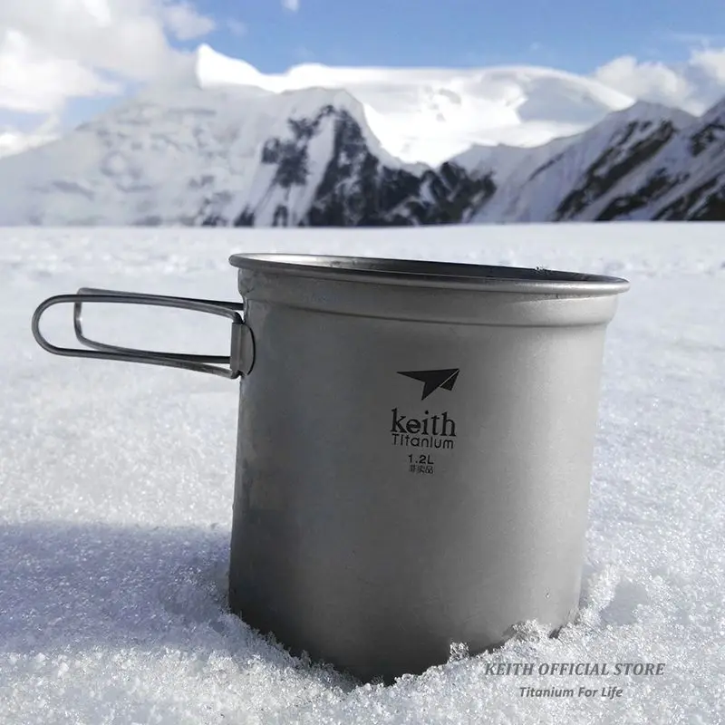 Keith titanio 1.2l olla 400 ml tazón mango plegable cocinar Sets Titanium pot set camping senderismo picnic Utensilios de cocina Utensilios