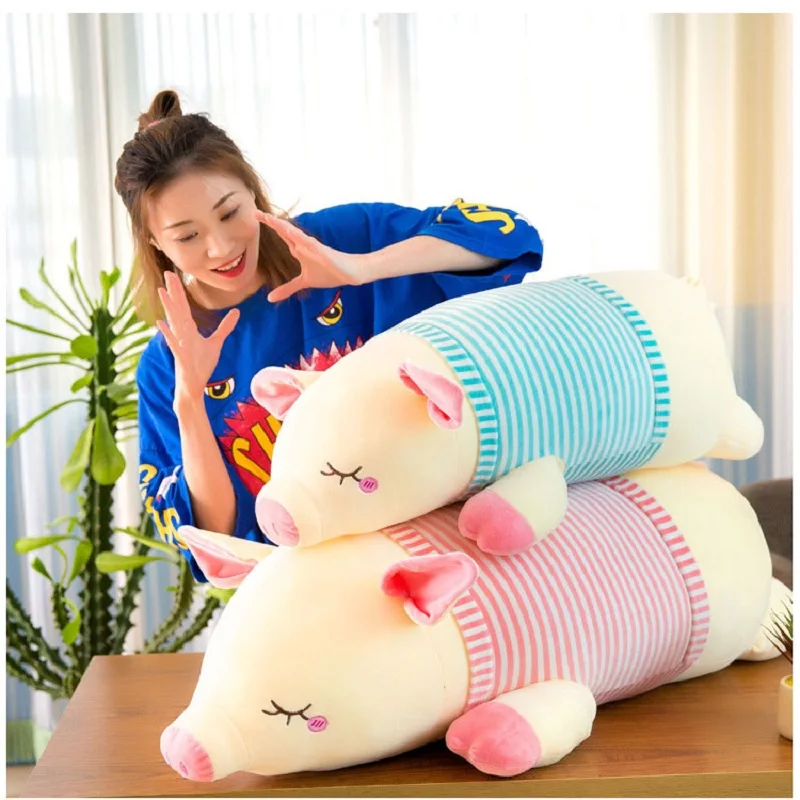 

Cartoon Cute Soft Animals Pig Doll Toy Stuffed Striped Pink Blue Pig Pillow Toy Children Birthday Gift Jouet