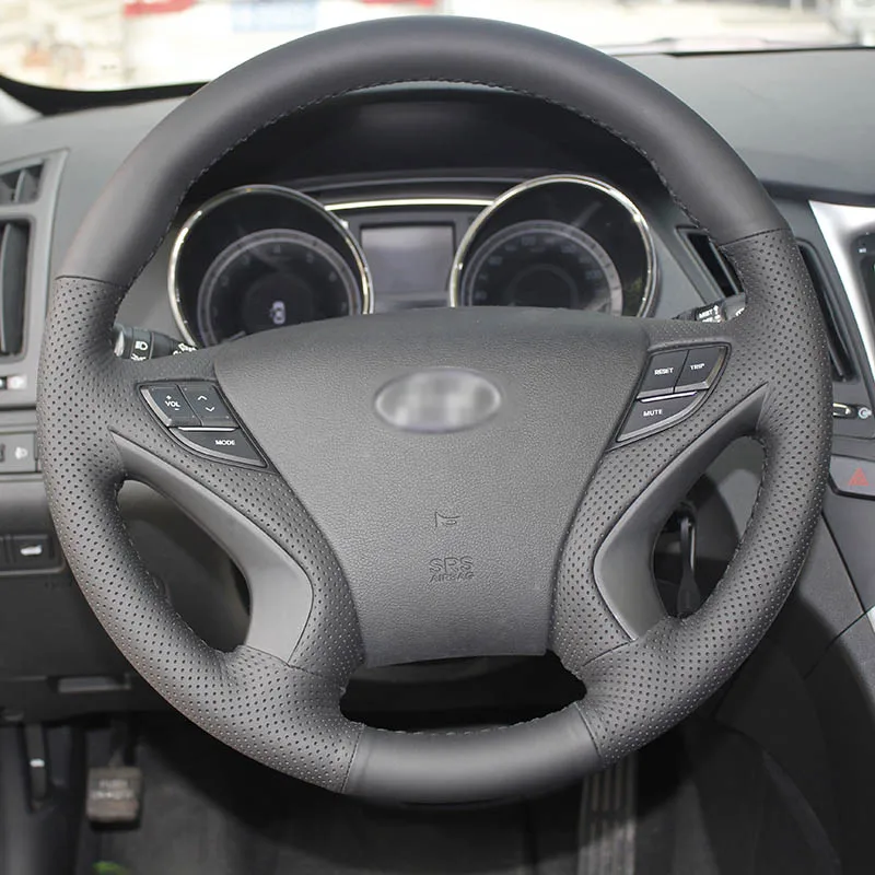 Новинка Противоскользящий черный кожаный чехол на руль для Hyundai Sonata 8 2011 2014|steering
