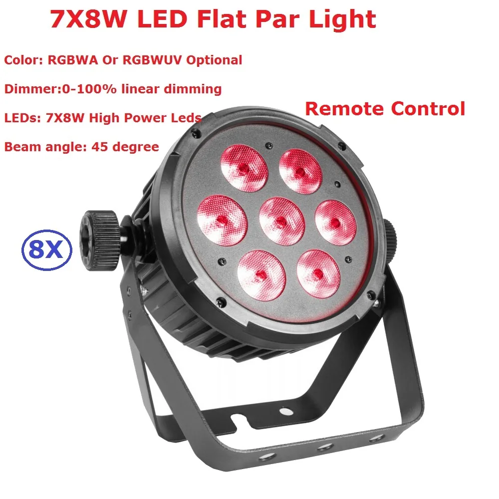 

8Pcs/Lot Carton Package LED Flat Par 7X8W RGBWA Or RGBWUV Optional LED Stage Par Lights With 45 Degree Beam Angle Fast Shipping