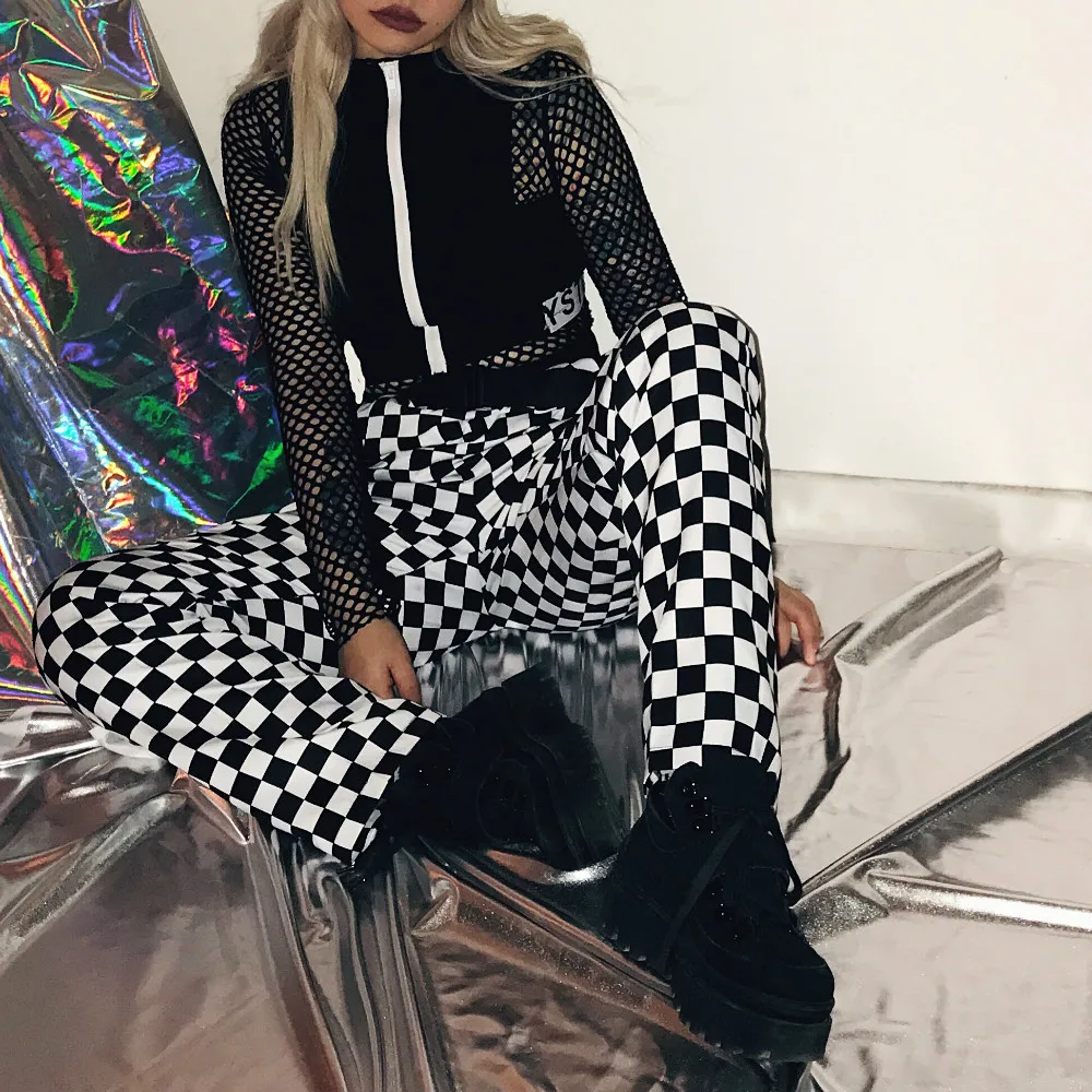 

Punk Plaid Straight Wide Leg Pants 2019 Women and Men Checkerboard Casual Loose Long Trousers Slack Bottom Femme Hiphop Pantalon