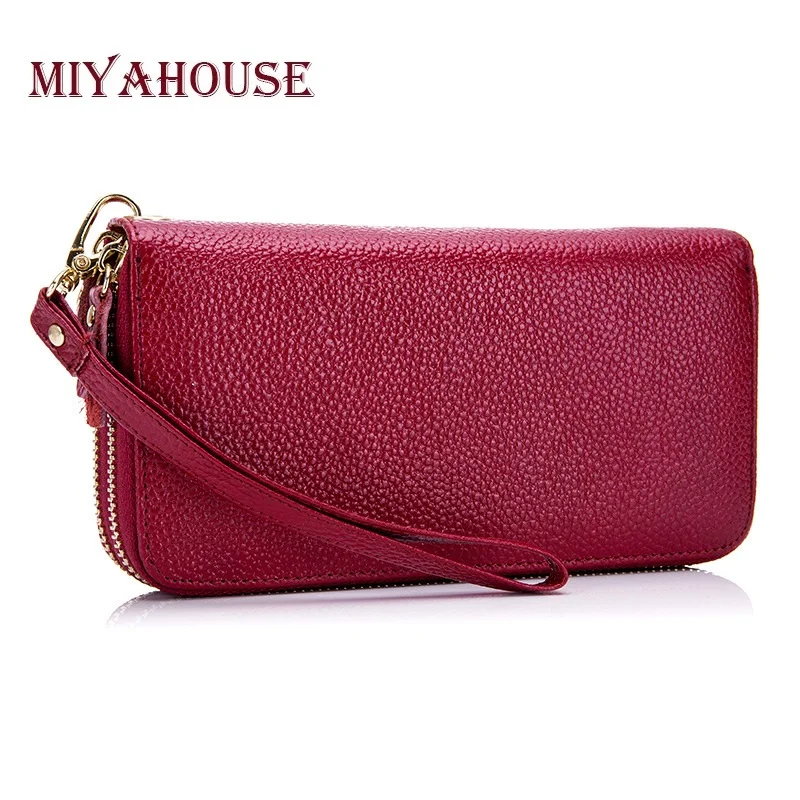 

High Quality Genuine Leather Women Clutch Wallets Female Long Zipper Purses For Lady Card Holder Phone Wallet With Wrist