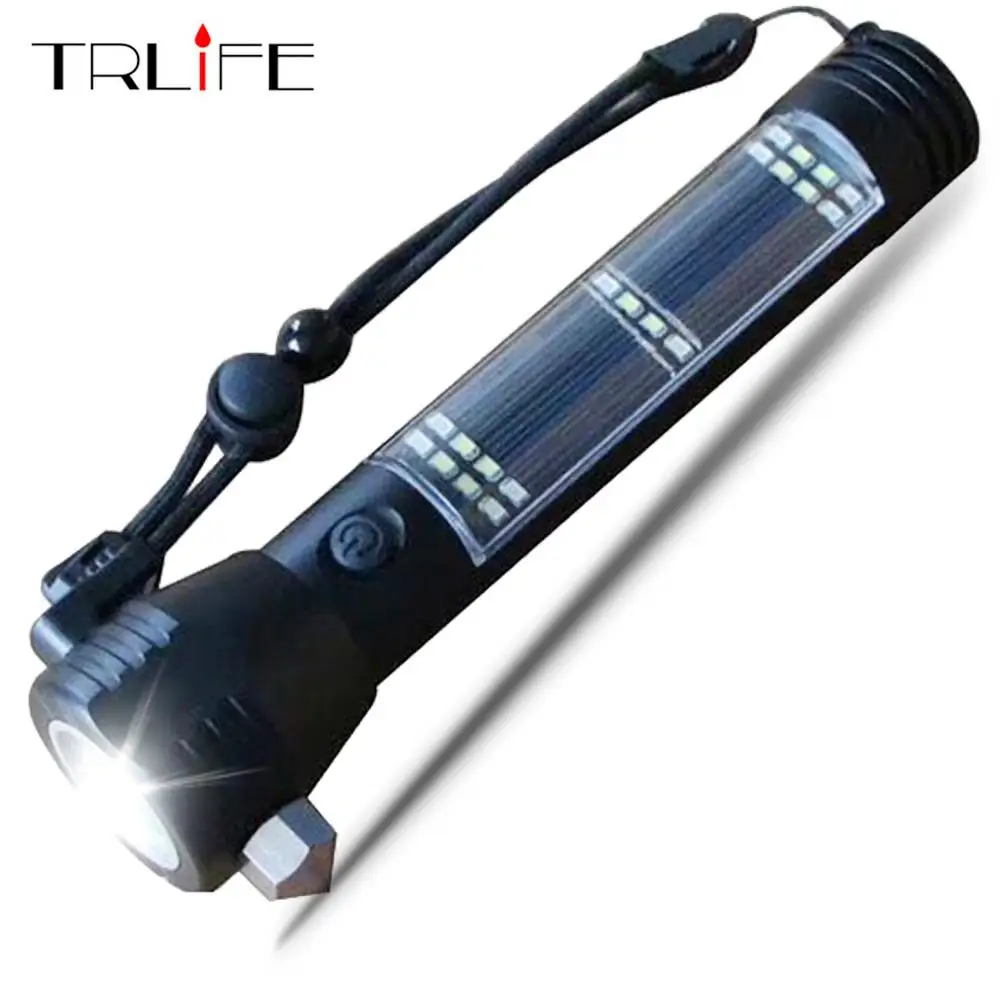 USB Torch Led built in 18650 Battery Power Bank Flashlight Solar