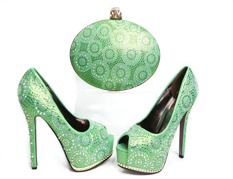 

shoes and bag set in light green Haniye whoelsale african high heel shoes matching bag