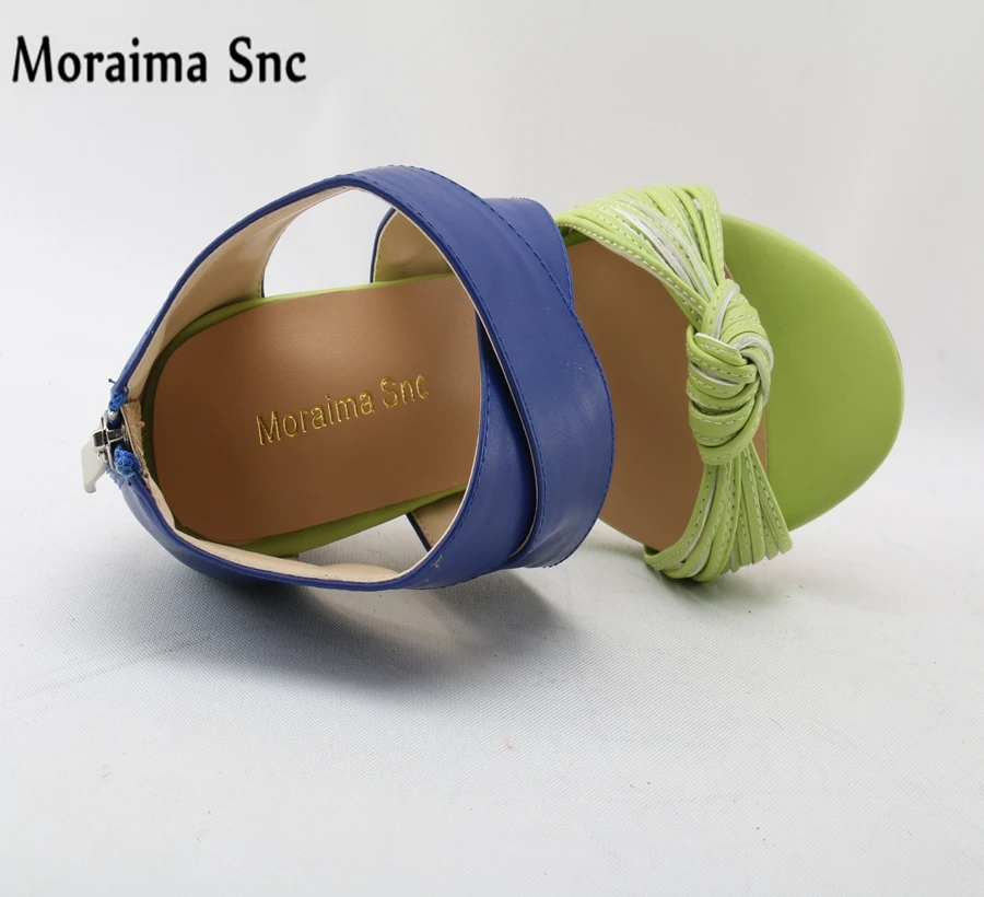 Moraima Snc Newly Arrival sexy women sandals open toe knot Decoration Ankle cross-tied mixed colors thin high heel party shoes Women's Shoes