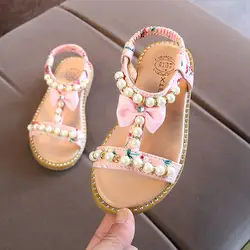 2019 новые детские маленькие девочки летние жемчужные сандалии с открытыми пальцами принцесса платье обувь плоские пляжные сандалии для