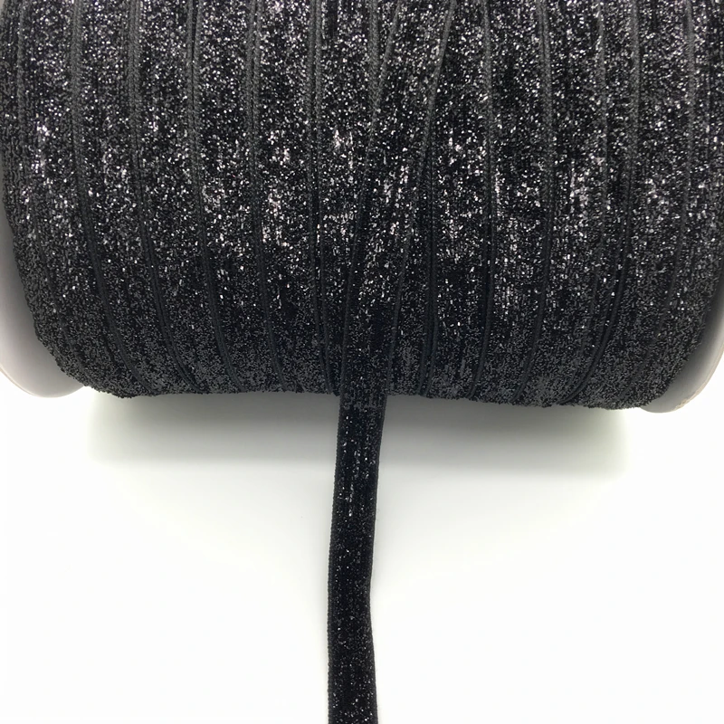 5 ярдов, 3/8 дюйма, 10 мм, черная блестящая бархатная лента, повязка на голову, заколки, украшение в виде банта - Цвет: Glitter Black
