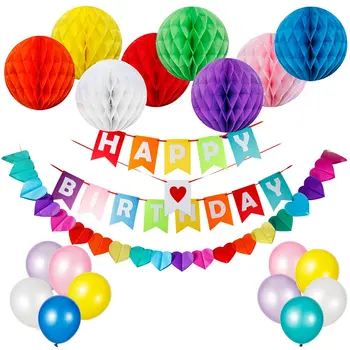 

Baby Shower Banner Paper Pom and Honeycomb Balls Rain Curtain For First 1st Birthday Girl Princess Ballerina Theme Decorations