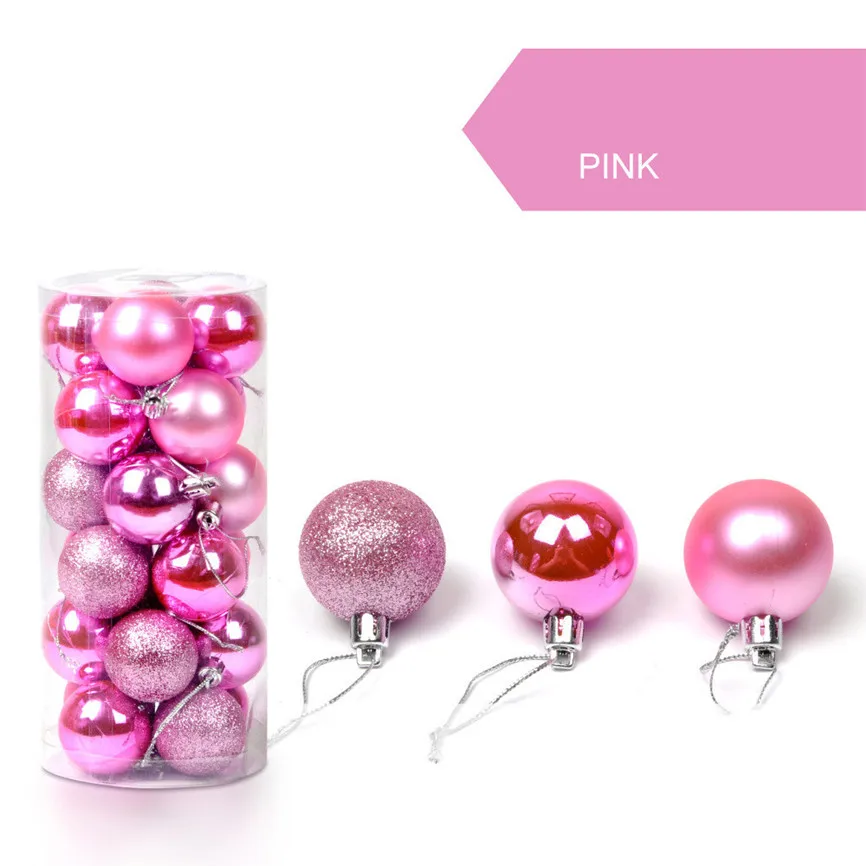 24 шт., украшение для рождественской елки, 30 мм, шар-безделушка, подвесное украшение для домашней вечеринки, Декор для дома, enfeite De Natal - Цвет: Pink