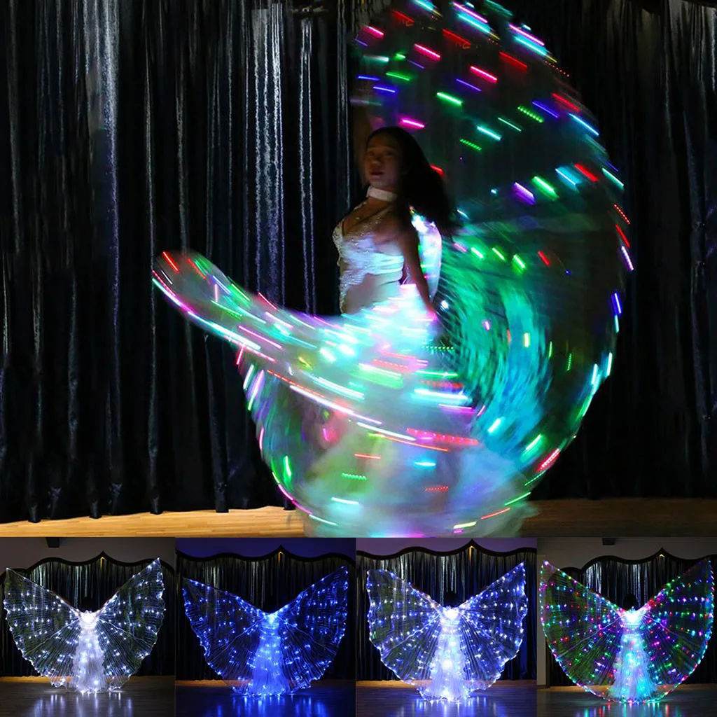 

2019 new Women LED Belly Dance Wings Colorful Wings with Telescopic Stick Angel Isis Wings Butterfly Wings Stage Props 360