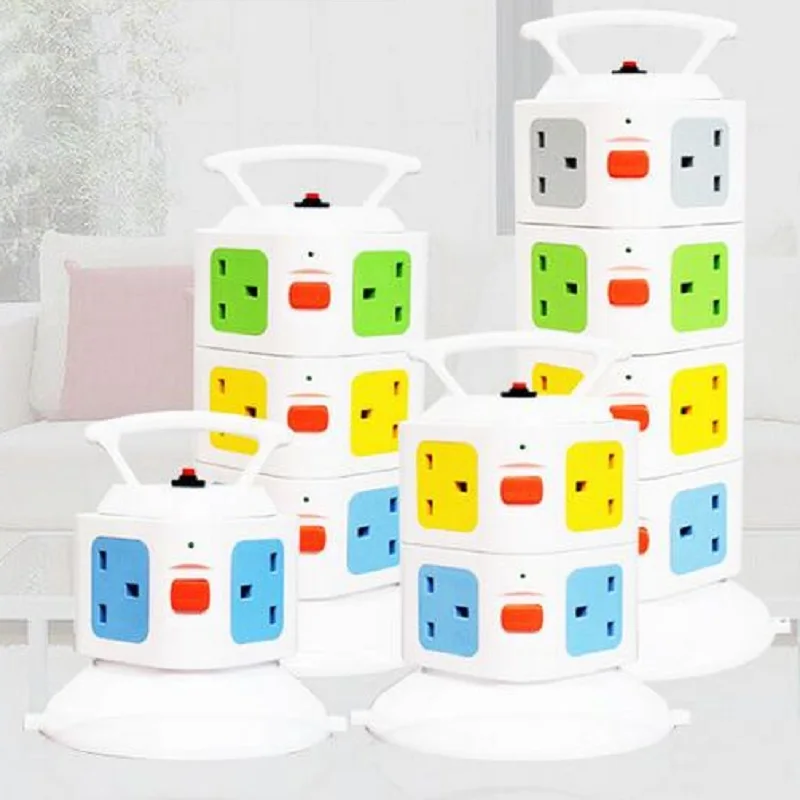 

Protable Vertical type Power strip Extension Lead 1.8M Outlet Dual USB Charge Ports UK Plug Surge Protection Extension Socket