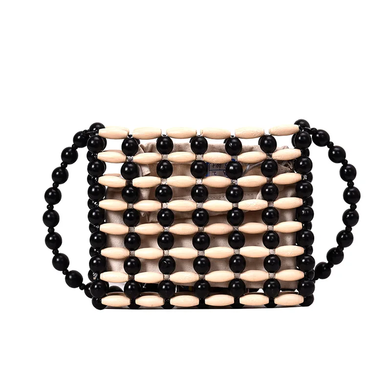 

Fashion Handbags Designer Natural Wooden Beads Woven Bag Bamboo Bag Stitching Hollow Bag Clutch Bali Beach Holiday Shoulder Bag