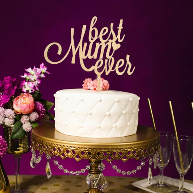 

Wood Cake Toppers Best Mom Ever Cake Decorations Party Supplies for Mother's Day Birthday
