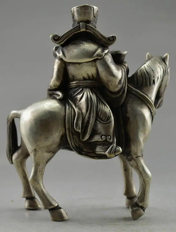 Details about Collectible Decorated Old Tibet Silver God Of Wealth On horse Bring Money Statue |