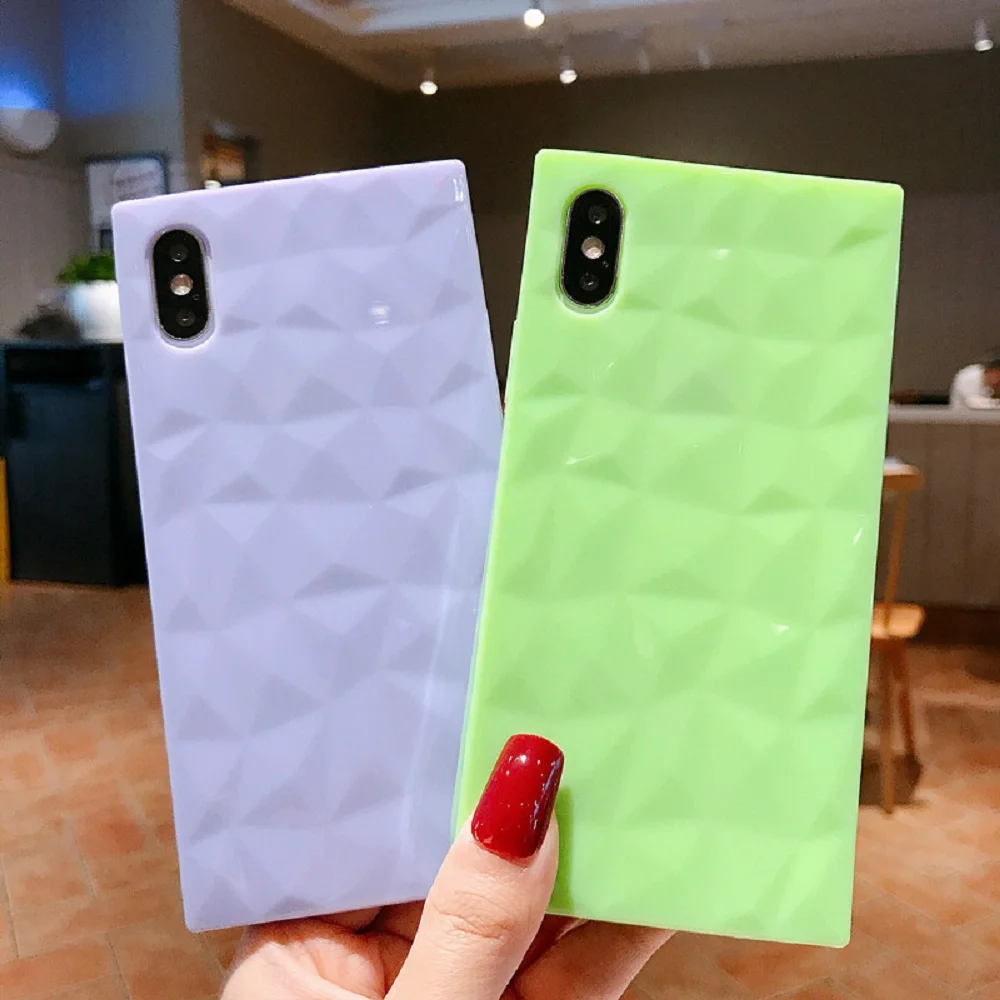 

Diamond Square Case On For iphone 6 7 8 Plus Case Soft TPU Back Cover For iphone X XS MAX XR Case Cover Phone Case