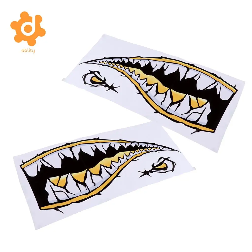 2 Pieces Large 3D Shark Teeth Mouth Eye Decals Sticker Kayak Fishing Boat Dinghy Car Bumper Graphics Accessories - Choose Colors
