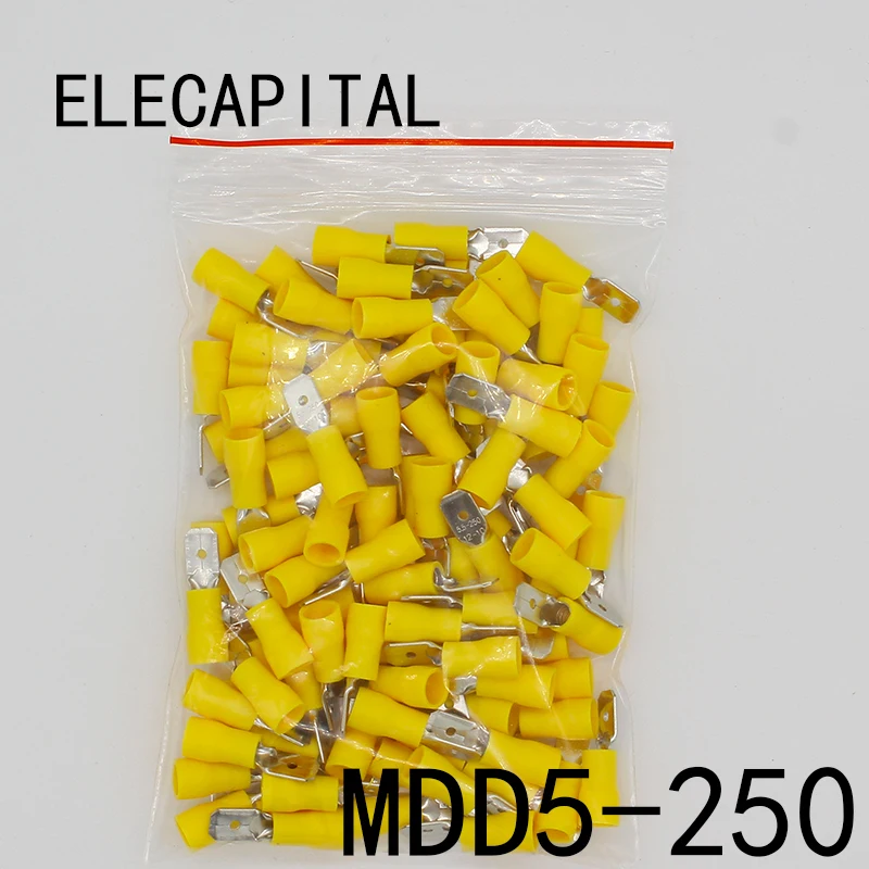 MDD5-250 MDD5.5-250 male Insulated Spade 100PCS/Pack Quick Connector Terminals Crimp Terminal AWG MDD