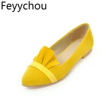 Дамские слиперы; дамские Мокасины Демисезонный острый носок пикантные Модные женские ботинки из флока, повседневные, с бантом офисная Свадебная вечеринка черного, желтого цвета