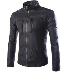 Зимняя мужская куртка из искусственной кожи тонкий мотоциклетный мужской пальто из искусственной кожи Брендовая верхняя одежда на молнии