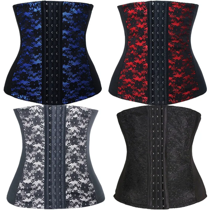 Lace Trimed Elastic Mesh Fabric Waist Cincher Corset Steel Boned