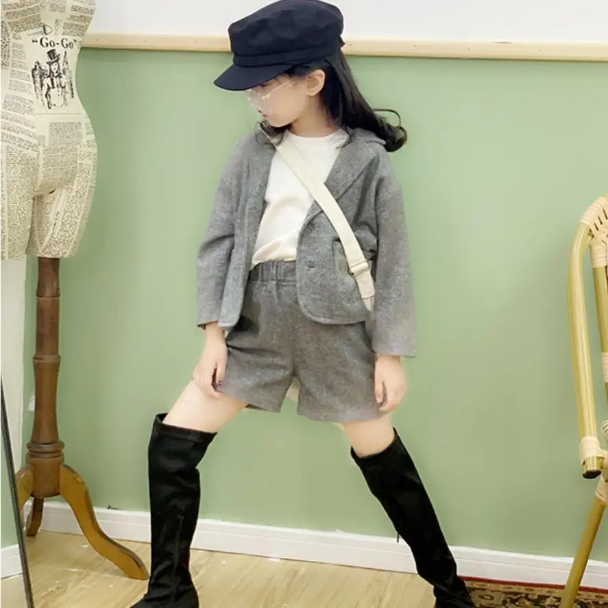 Children sets spring autumn new blazers coats+ shorts 2pcs stes for baby girls teenage loose fashion brand suits ws942