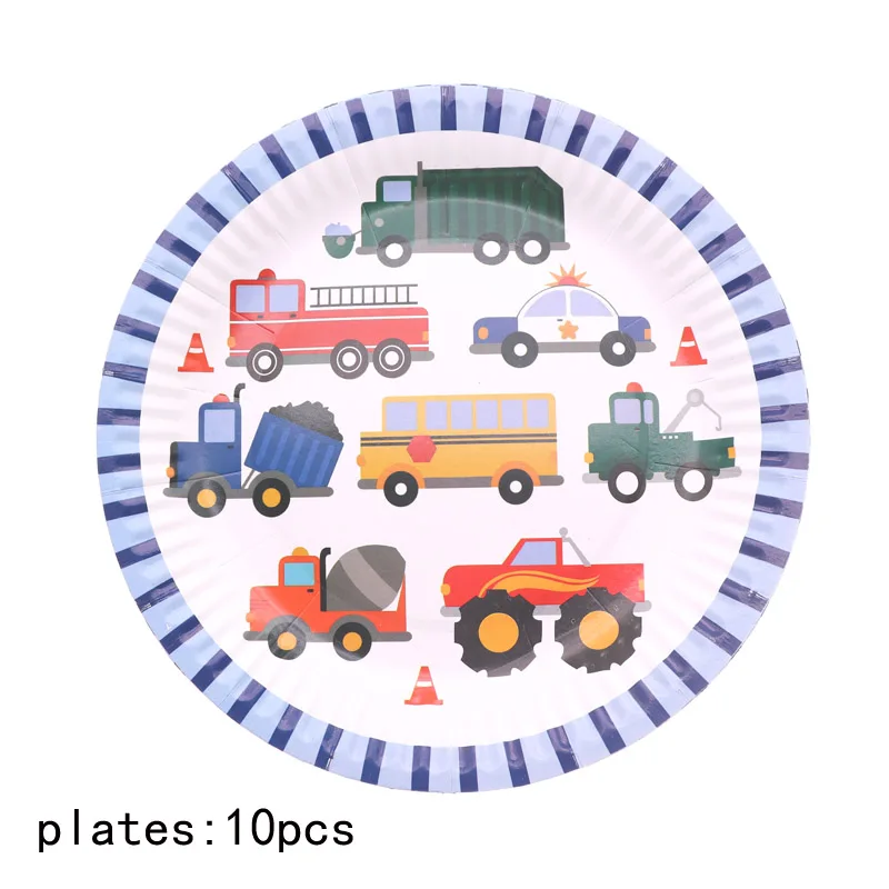 Мультфильм автомобили Грузовики детский душ с днем рождения принадлежности декоративные тарелки одноразовая посуда Свадебные украшения - Цвет: plate 10pcs