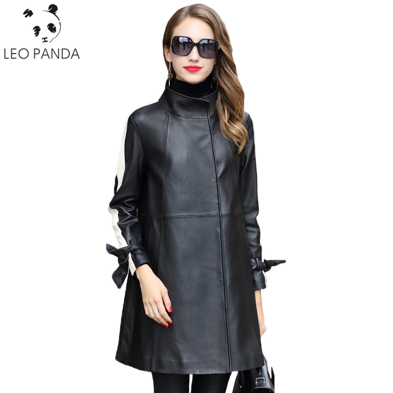 

New Medium Length Genuine Leather Jacket 2019 Spring Autumn Fashion Real Sheepskin Coats Patchwork Plus Size Loose Jackets Women