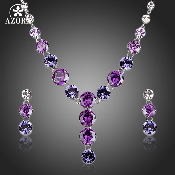 AZORA Charming Colorful Cubic Zirconia Pendant Necklace and Drop Earrings Jewelry Sets TG0165 a suit of charming heart circle necklace and earrings for women