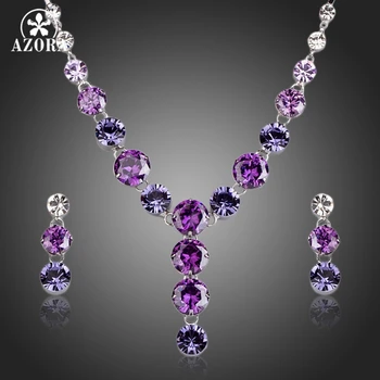 

AZORA Charming Colorful Cubic Zirconia Pendant Necklace and Drop Earrings Jewelry Sets TG0165