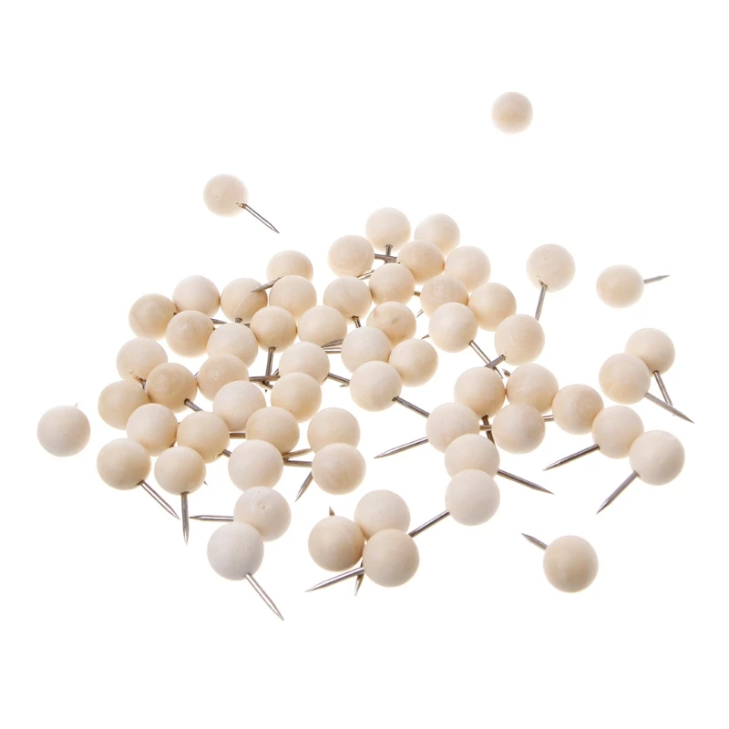

60 Pcs Round Wooden Thumbtack Creative Decorative Drawing Push Pins Wood Head