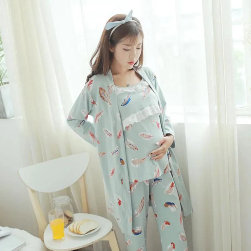 

Autumn Month Pregnant Women Nursing Pajamas Three-piece Nursing Clothes Postpartum Maternity Home Service Increase A132