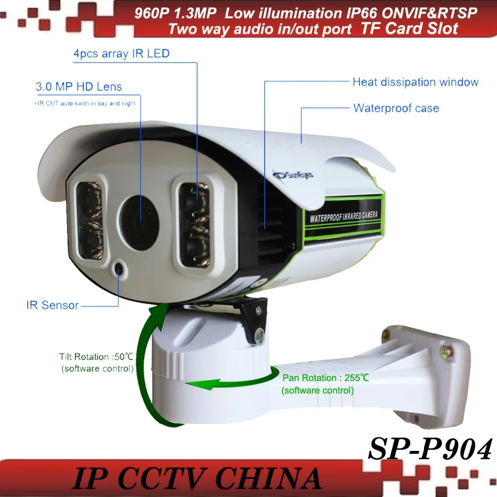 

SunEyes SP-P904 ONVIF IP Camera Outdoor 960P 1.3MP HD with TF/Micro SD Slot Pan/Tilt Rotation Array IR Night 100M