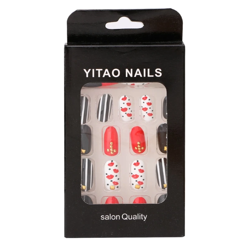 

24pcs Bride Fake Nails Art Tips Acrylic Nail False Kiss Full Cover Nail DIY Tool T35