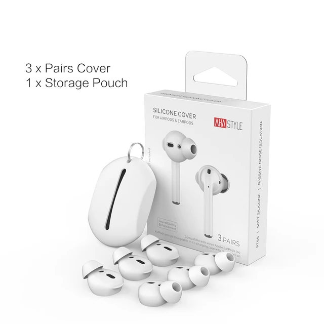 AhaStyle 3 Pairs Silicone Earbuds Covers Case for Apple AirPods Storage  Hook Pouch + Anti-Slip Ear Tips for EarPods Accessories