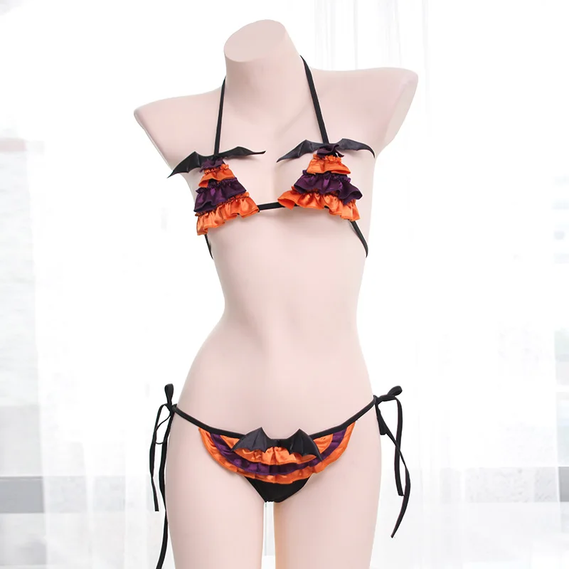 

Women's Christmas Halloween Underwear Bikini Set Lolita Cosplay Costume Sexy Panties Bra Sets Lace-up Ruffle Devil Pajamas