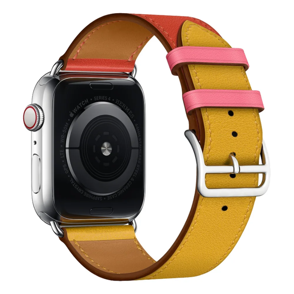 Дизайн кожаный ремешок для Apple Watch ремешок 44 мм 40 мм Hermes Double Tour Correa 42 мм 38 мм ремешок для часов Iwatch серия 5 наручные часы