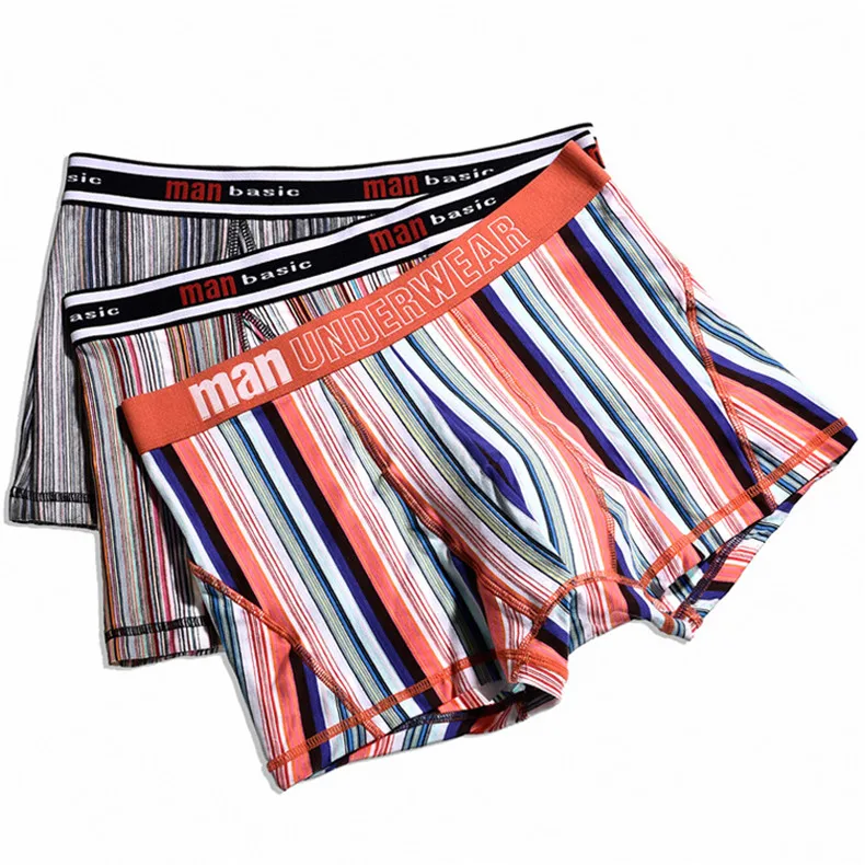 UYEEMU Brand 3Pcs Lot Mens Boxers Underwear 95% Cotton 5% Spandex Short Boxers Men Striped Style Home Underpants Interior Hombre-06