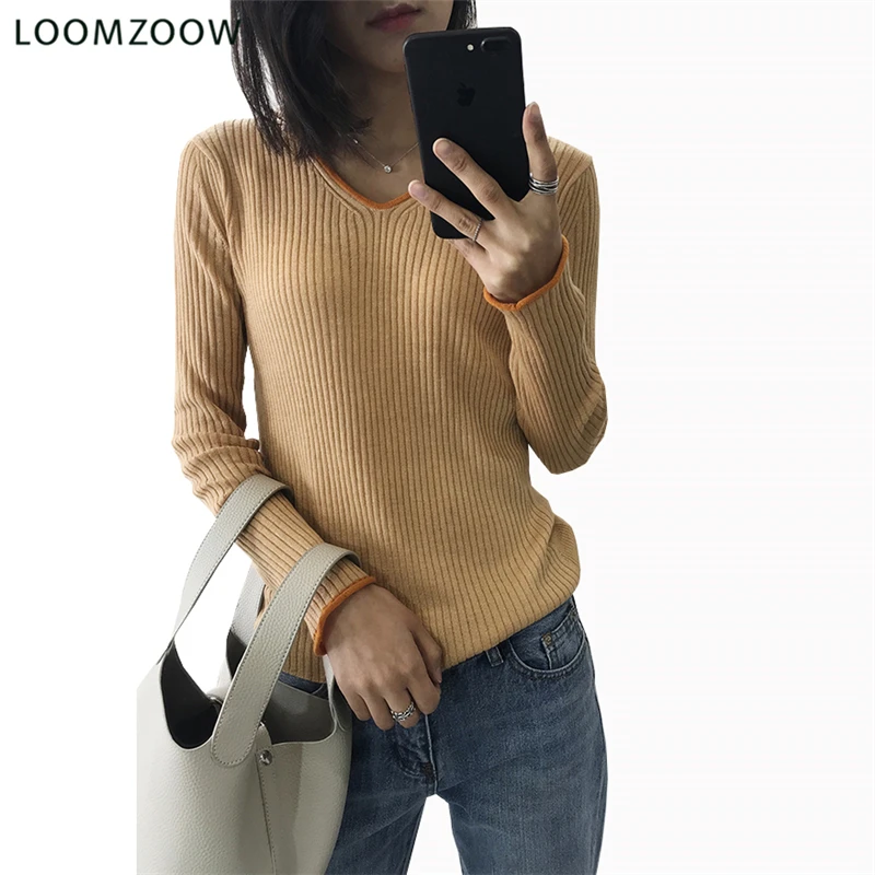 

Spring V Neck Top Women Long Sleeve Solid Casual Thin Knitted Tops Slim Pullovers Ladies Blusa Feminina 2018 New Fashion