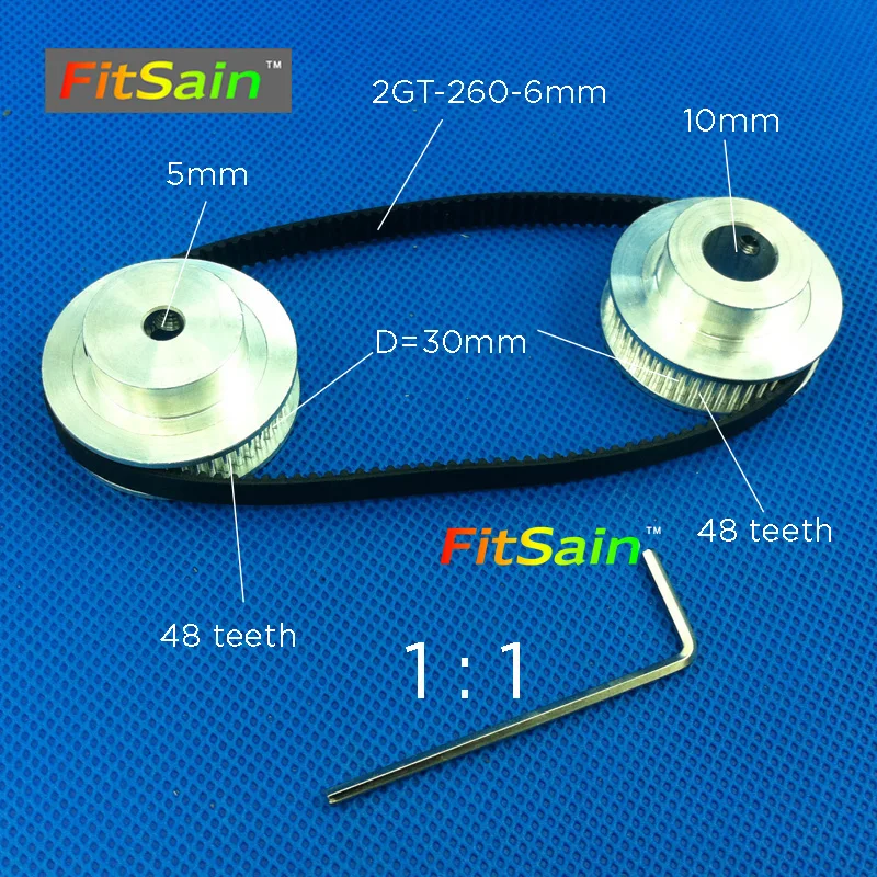 FitSain-2GT 48 зубы алюминий сплав шкив 1: 1 снижение соотношение drive синхронный колеса центральное отверстие 5 мм 8 10