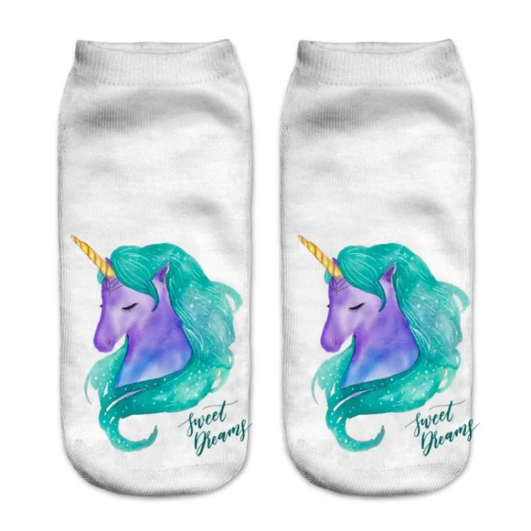 Hot Sale Harajuku 3D Print Unicorn Women Sock 16 Patterns Women Kawaii Cute Casual Popular Ankle Women Socks hue socks Women's Socks