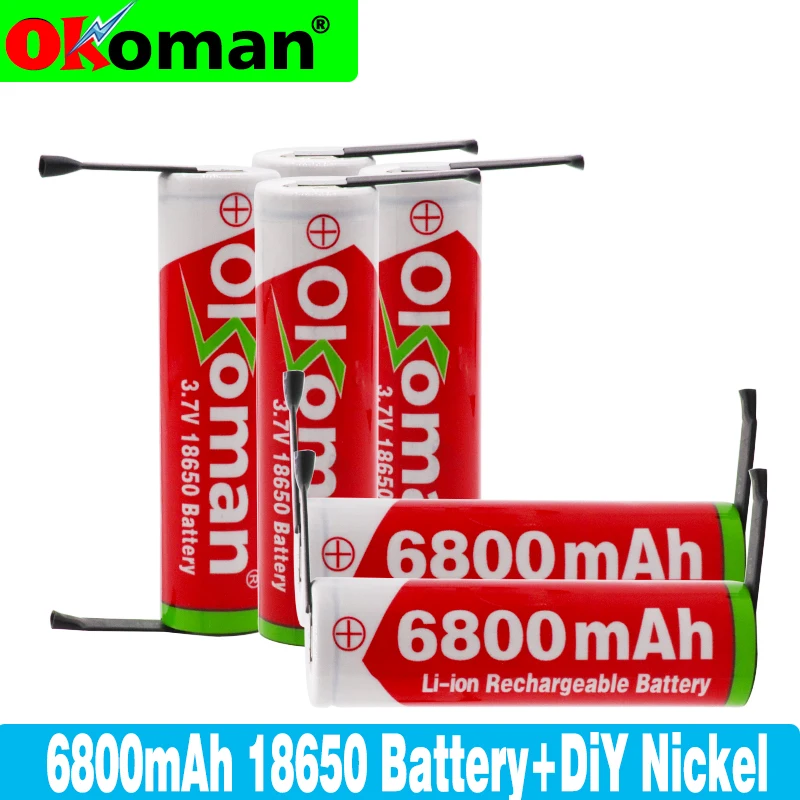 Okoman Original18650 батарея 3 7 v 6800 mah 18650 литиевая аккумуляторная для фонариков батареи + DIY