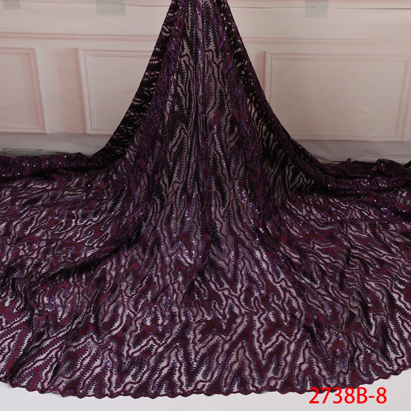 

2019 New African Lace Fabric with Sequins French Tulle Lace Sequence Lace Fabric for Evening Dress QF2738B-8