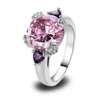 Wedding Jewelry Round Cut Fashion Women White Rainbow Pink Blue Topaz & Morganite & Amethyst  Ring Size 6 7 8 9 10 11