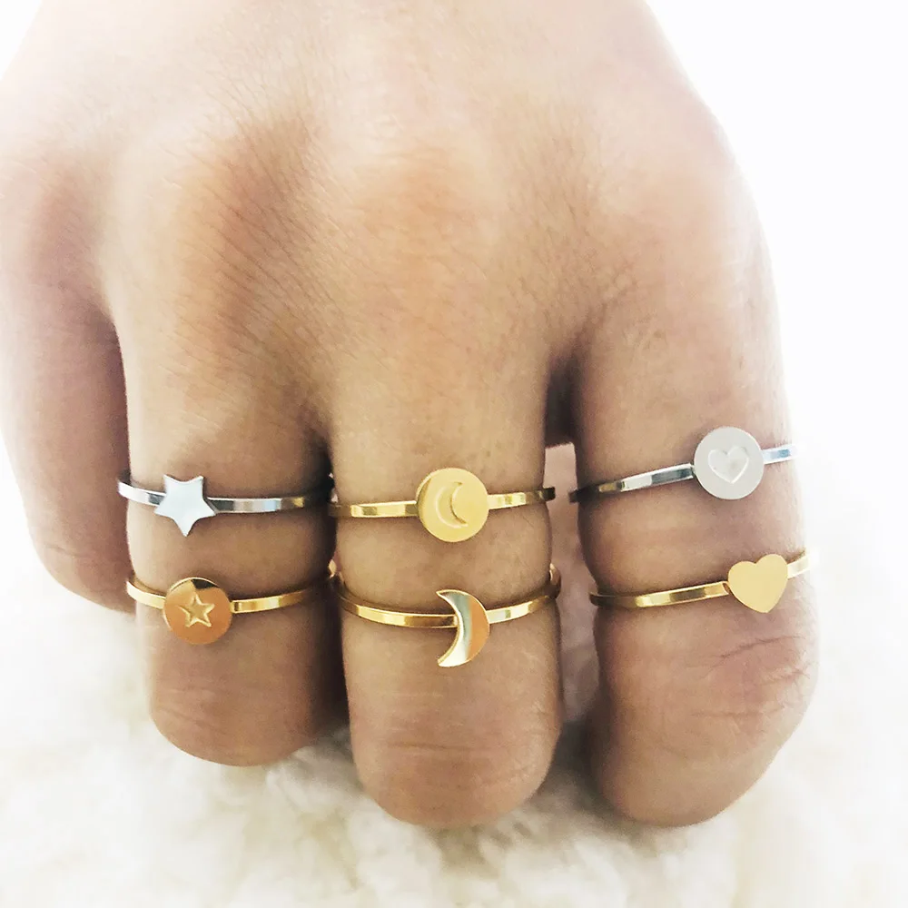 

PUN stainless steel finger rings for women engagement ring set wedding love couple titanium wholesale lots bulk heart star