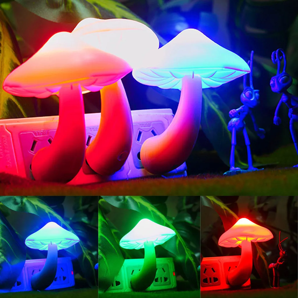 Colorful Energy Saving Mushroom LED Night Light Sensor Control Lamp Bedside Wall#20 71